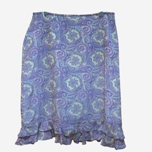 Carlies‎ Court Skirt Size M Purple Paisley Silk Midi Ruffle Hem Y2K Boho Fairy